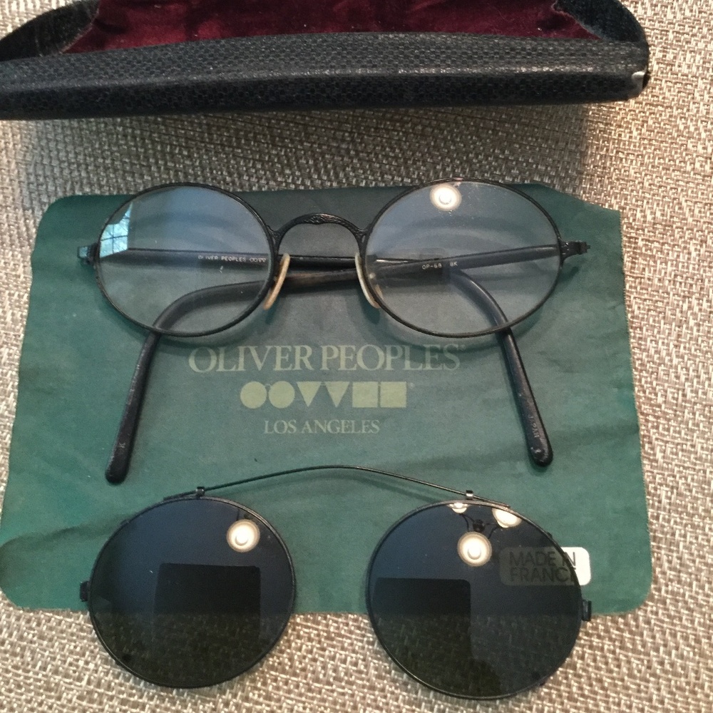 Oliver Peoples Round Black Frame Glasses with Dark Clip-On Lenses